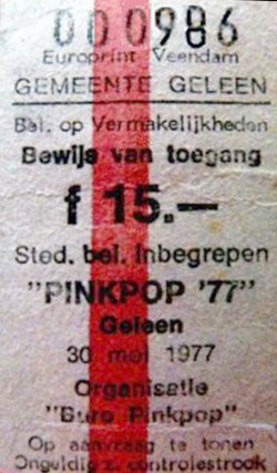 Pinkpop 1977 festival concert ticket#986, May 30, 1977